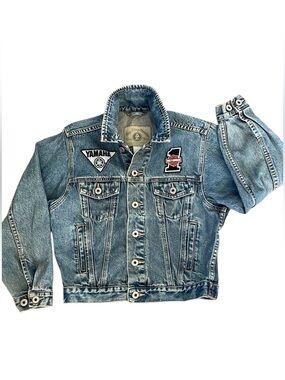 Arizona Girls Big Ring Denim with 2 Front Biker Patches M EUC